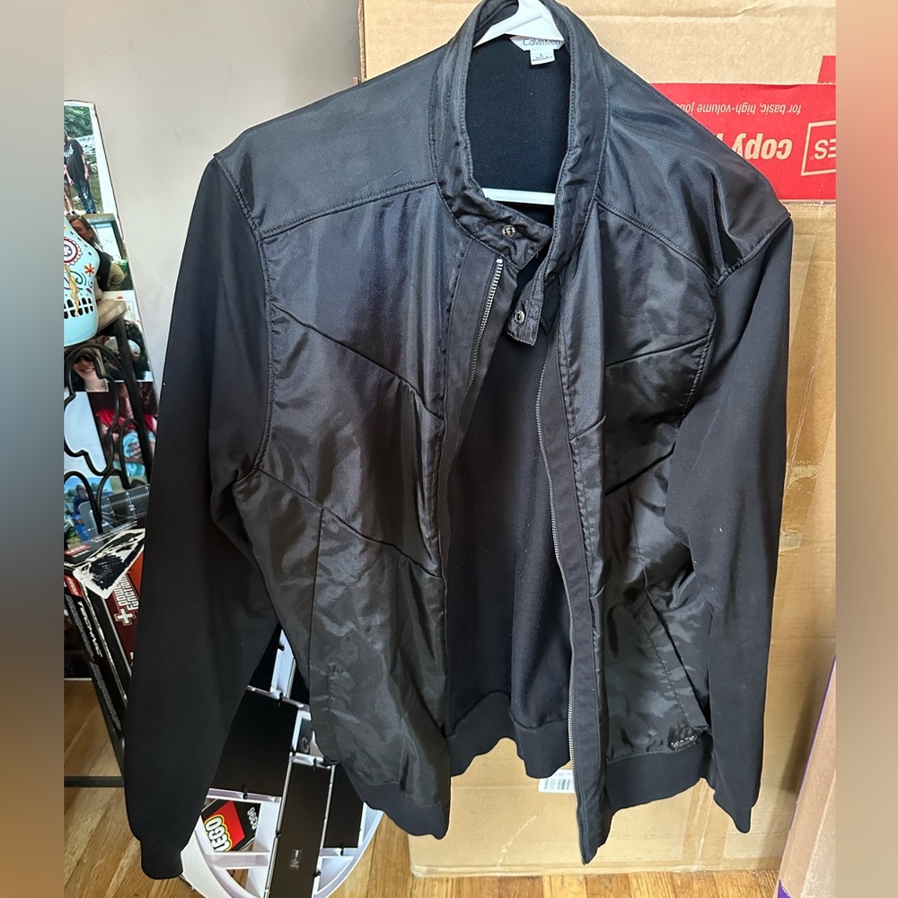 Calvin Klein Lightweight Bomber Jacket Zip Up and Top Button Elastic Waist